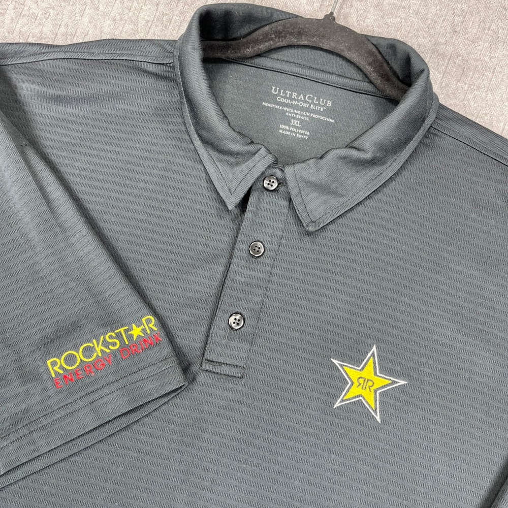 UltraClub‎ Rockstar Energy Polo Mens 3XL Black Embroidered Performance Shirt